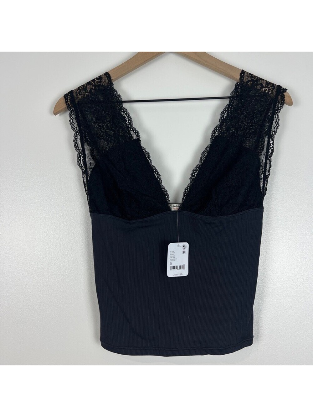 Free People Intimately Black Lace Plunge Tank Top NWT Size Medium - Picture 1 of 7